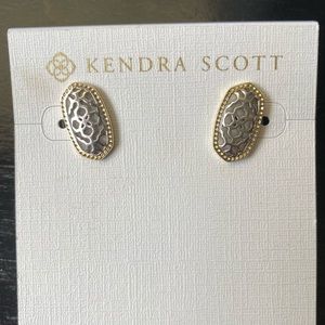 Gold Drop Stud Earrings in Silver Filigree Mix